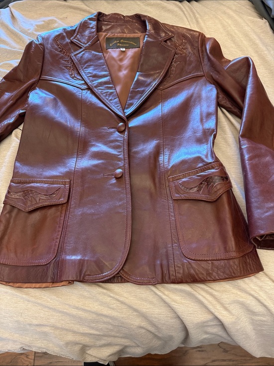 Jackets & Blazers - Vintage Leather Blazer Jacket - Burgundy